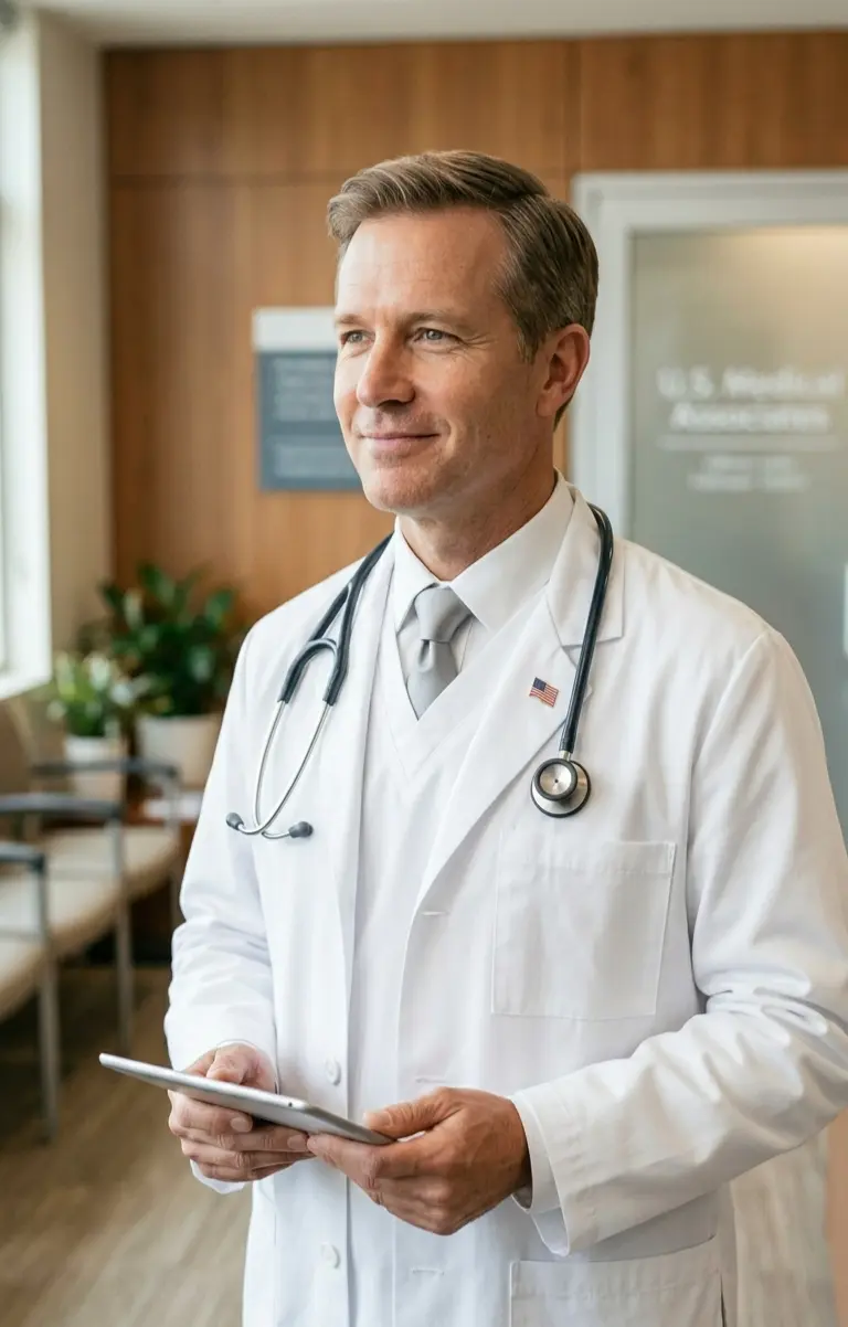 Board-certified U.S. physician reviewing patient medical history for Sildenafil prescription