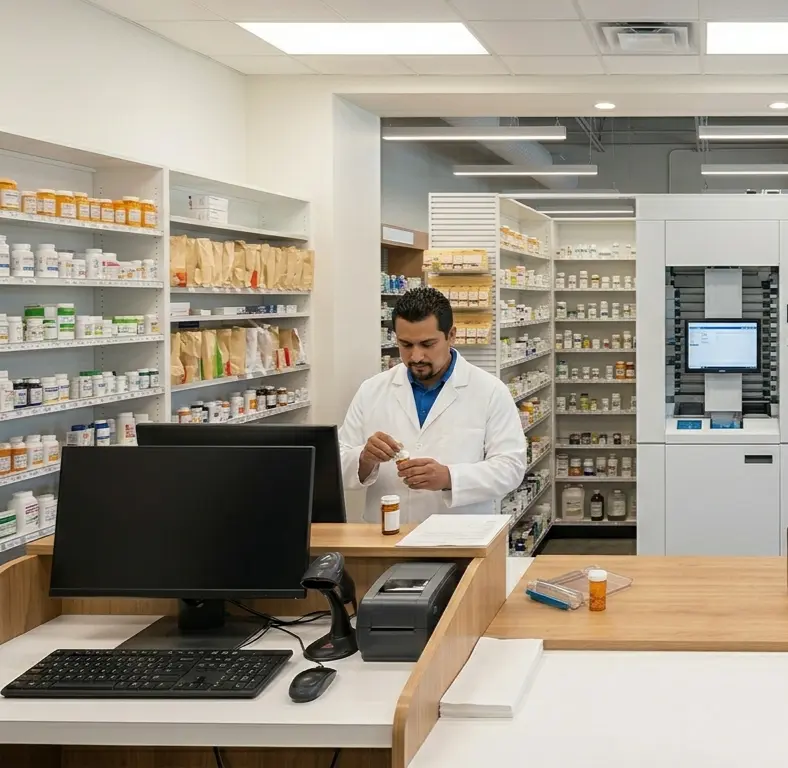 Licensed U.S. pharmacist fulfilling a prescription order for Sildenafil